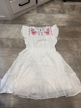 mine White Dress with Pink & Blue Floral Embroidery